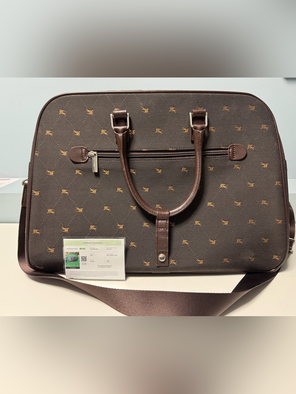 Classic Brown Men's Travel Bag with Patterned Print